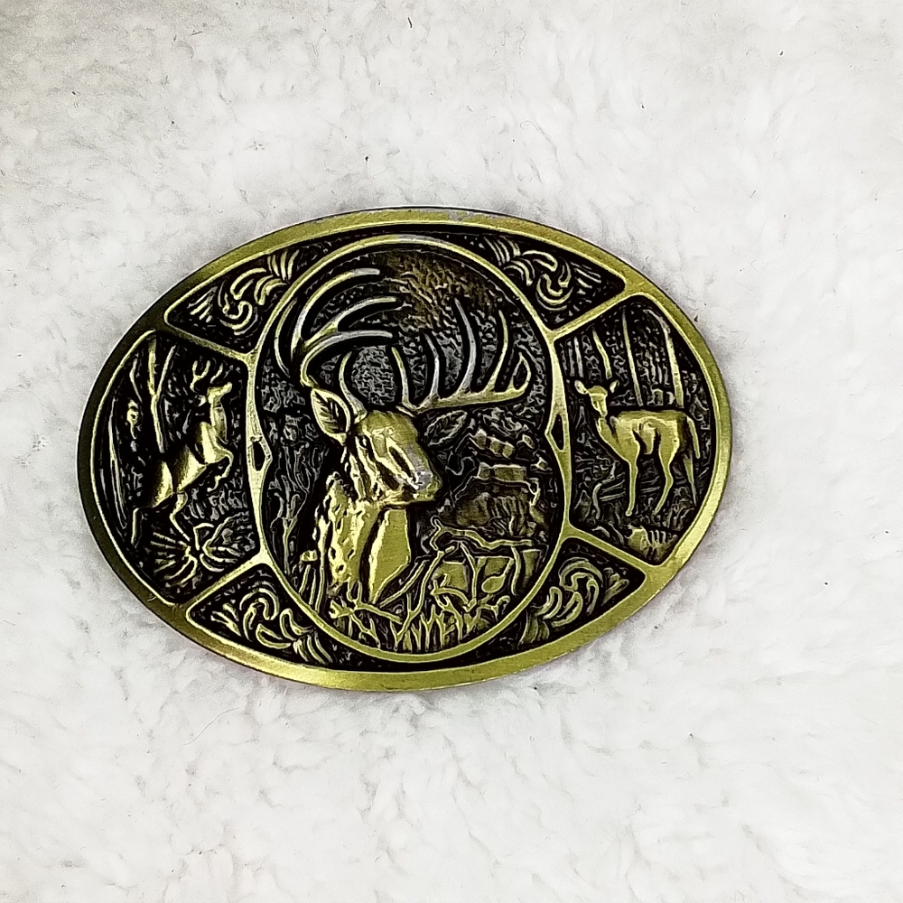 Gold Bronze Metal Belt buckle Deer hunter western